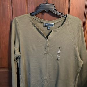 Karen Scott top, size XXL, 3/4 sleeve, olive green